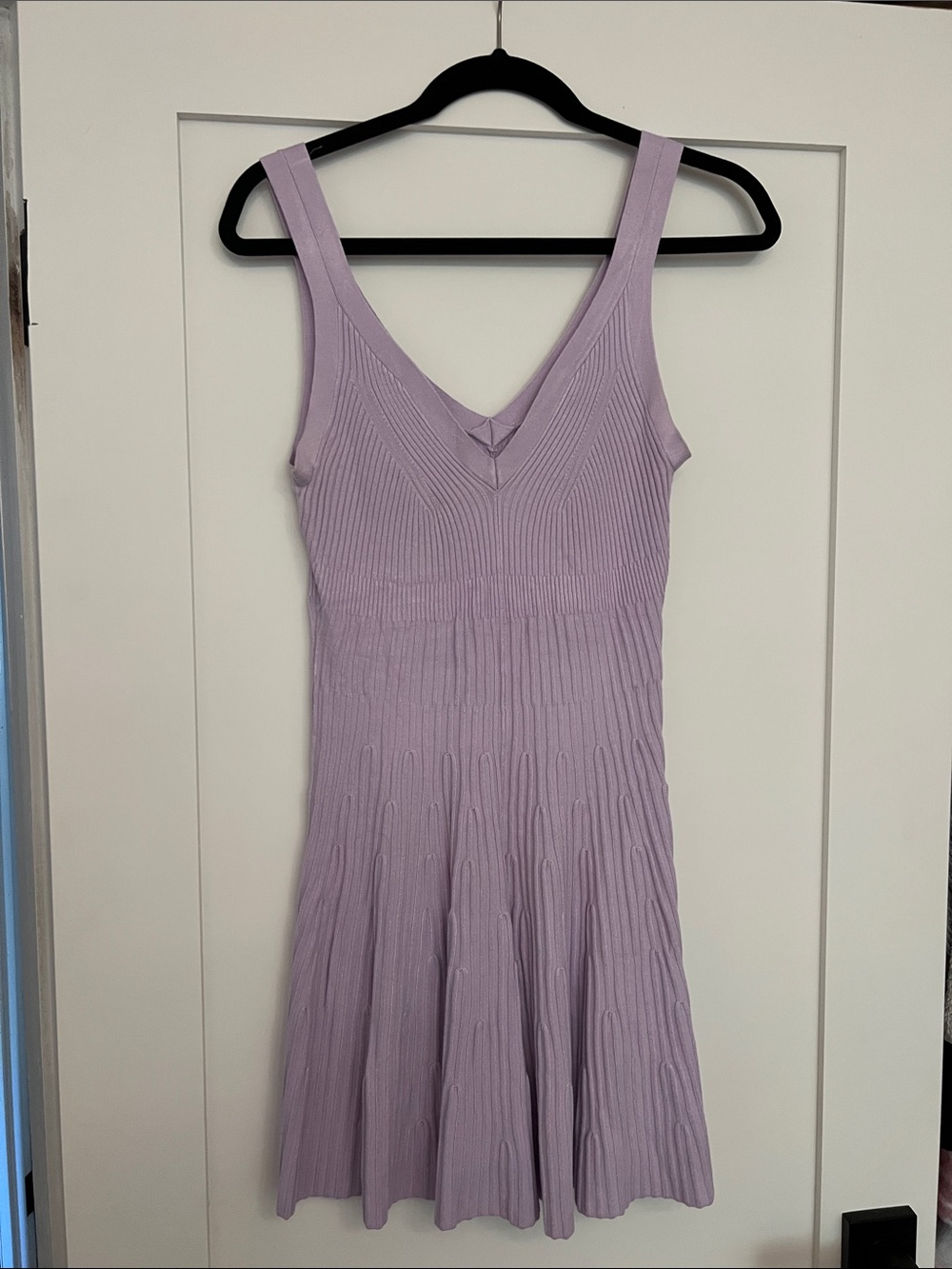 Express Lilac Ribbed V-Neck Mini Dress